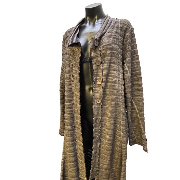 Luukaa Button-Up Long Cardigan Duster Brown Size 14 - Picture 5 of 8